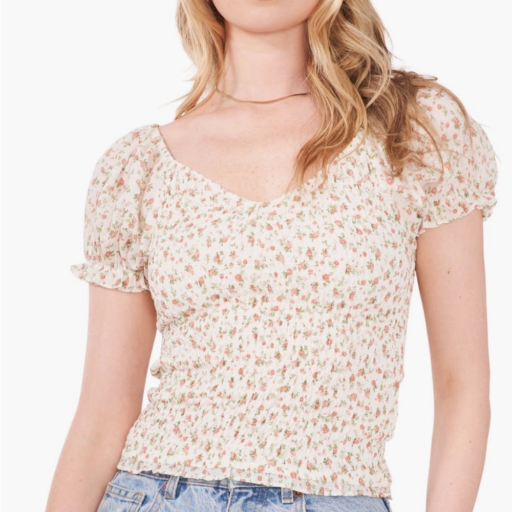 NWT 1 State XS floral smocked puff sleeve top